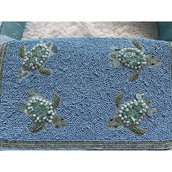 Handcrafted In India Sea Turtle Beaded Shoulder Bag Blue Green Aqua Viral NEW - Picture 4 of 16